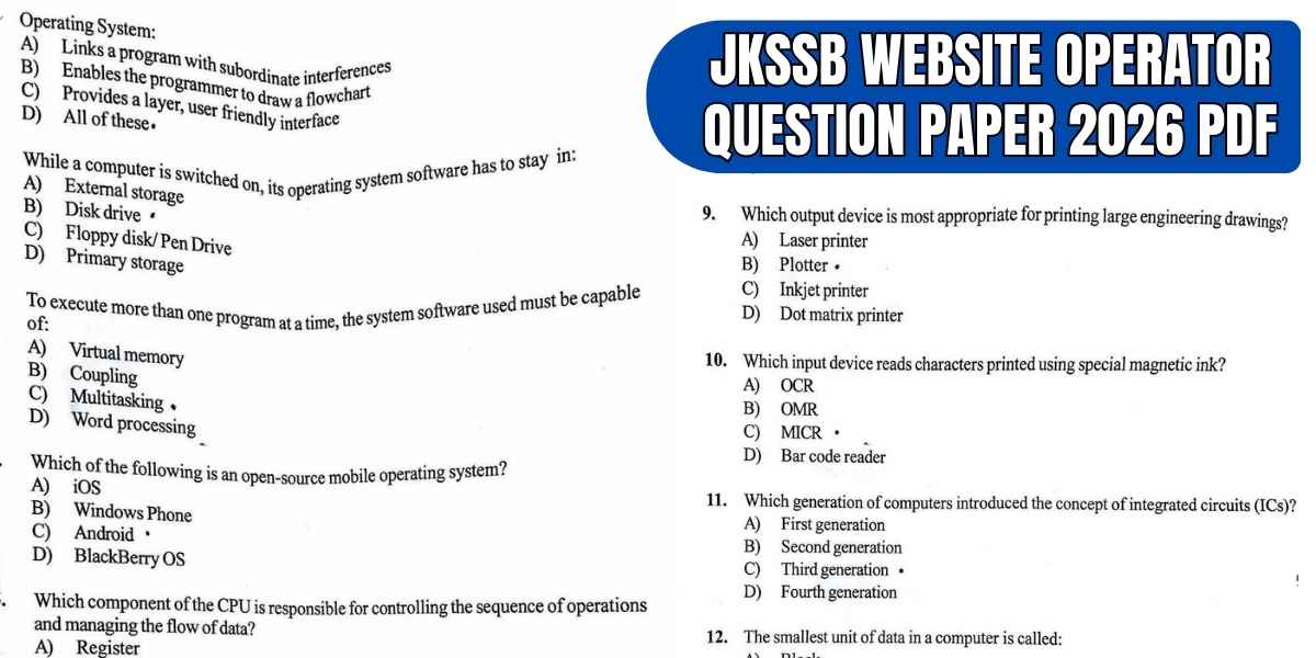 JKSSB Website Operator Question Paper 2026 PDF