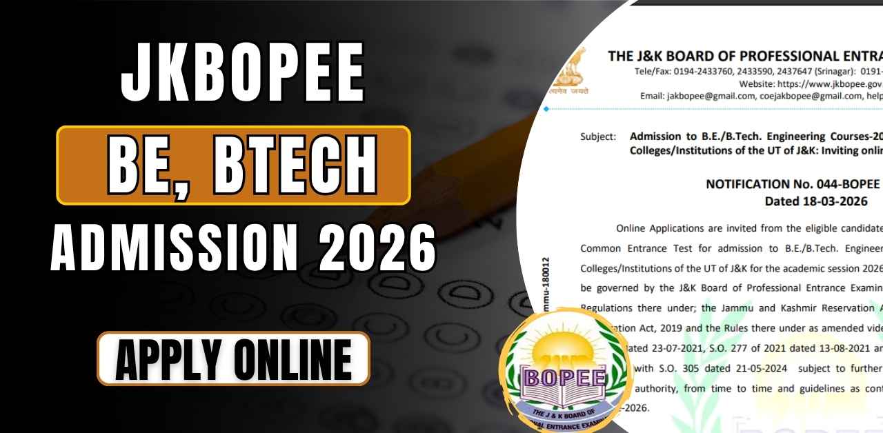 JKBOPEE BE, BTech Admission 2026