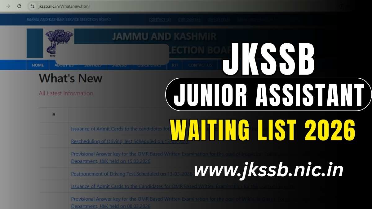 JKSSB Junior Assistant Waiting List 2026
